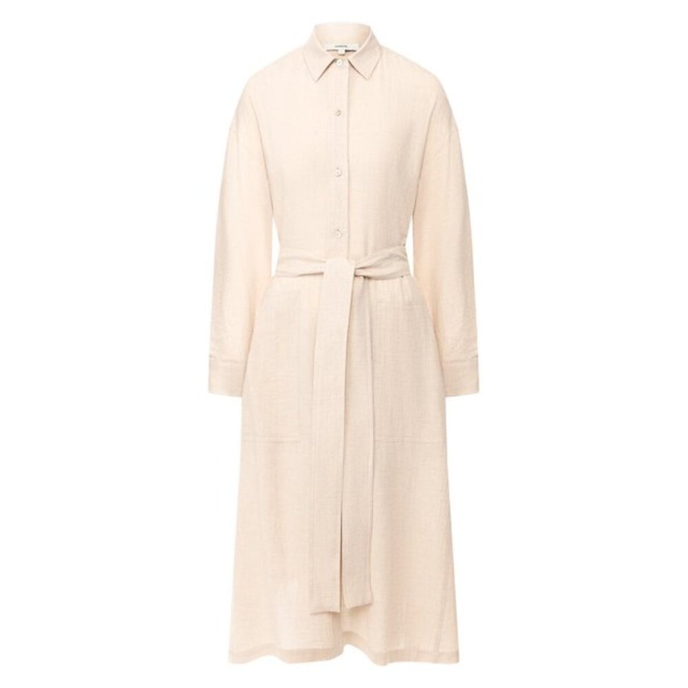 VINCE Belted Shirt Dress in Dove Oat XS NWT
